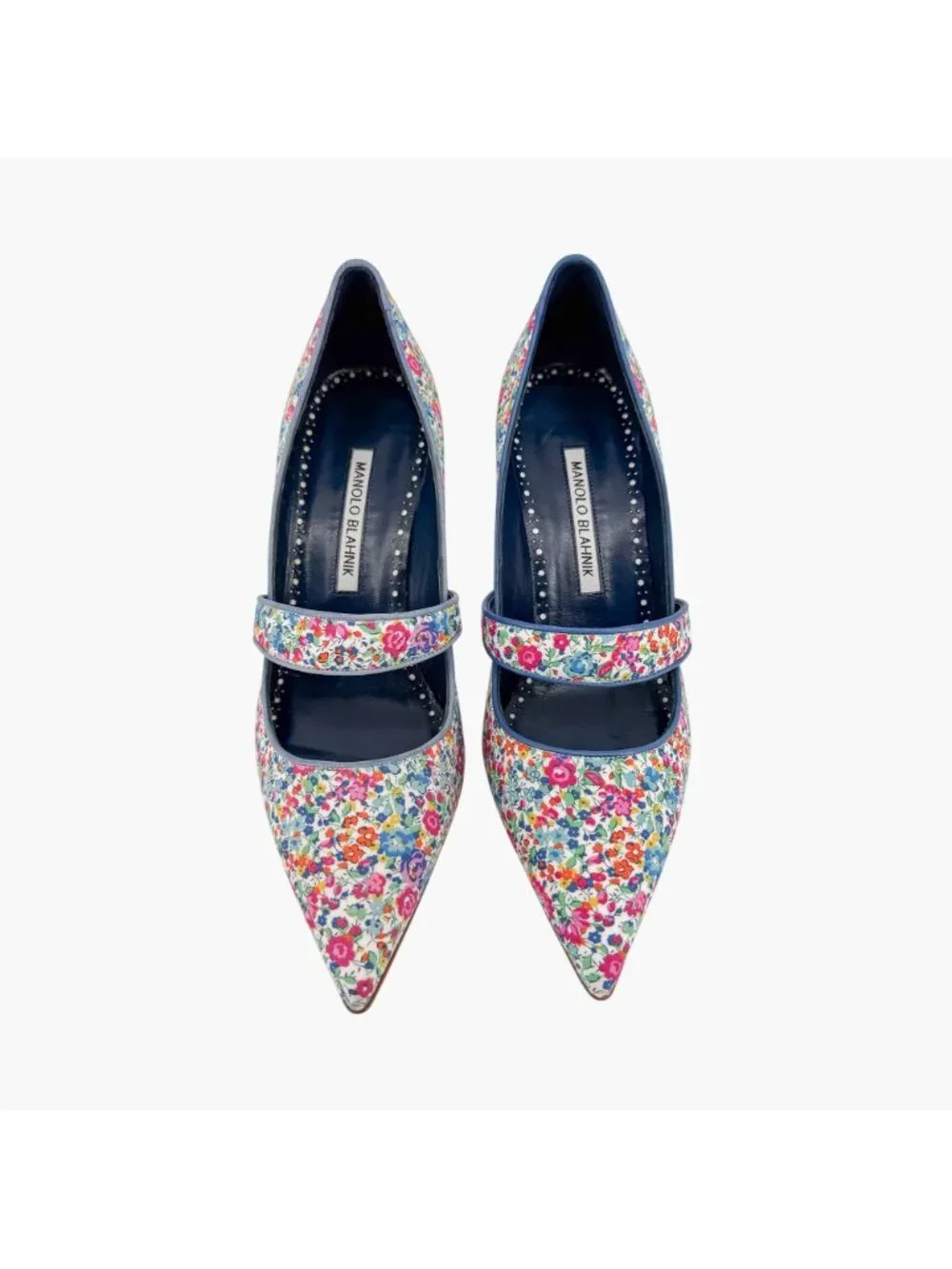 Manolo Blahnik Vibota Floral Mary Jane Pumps Heels Size 38.5 US 8.5 Multicolor